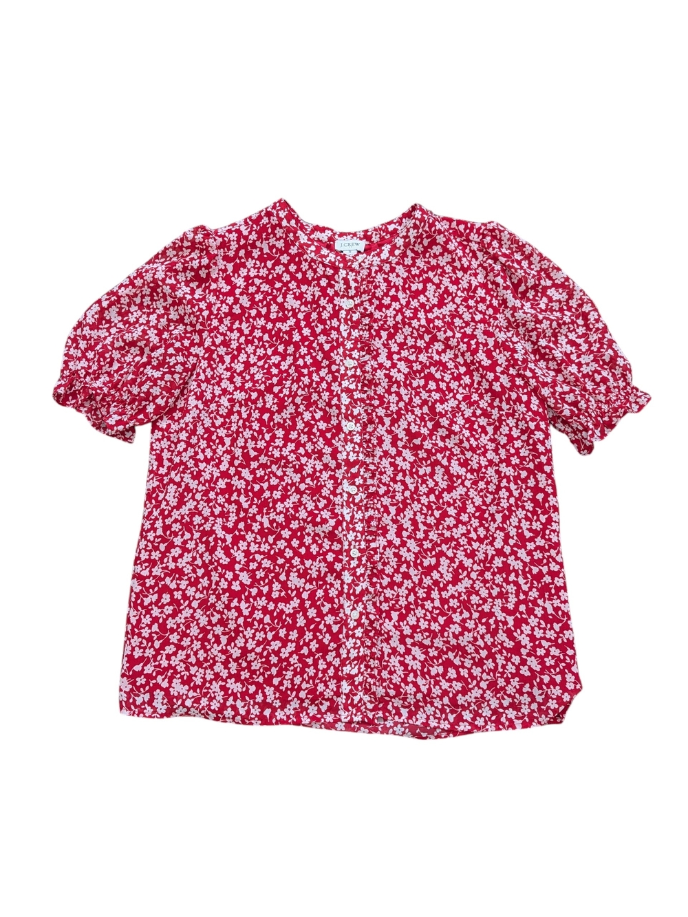 J. Crew Factory Red and White Floral Button-Front Blouse - Picture 1 of 3
